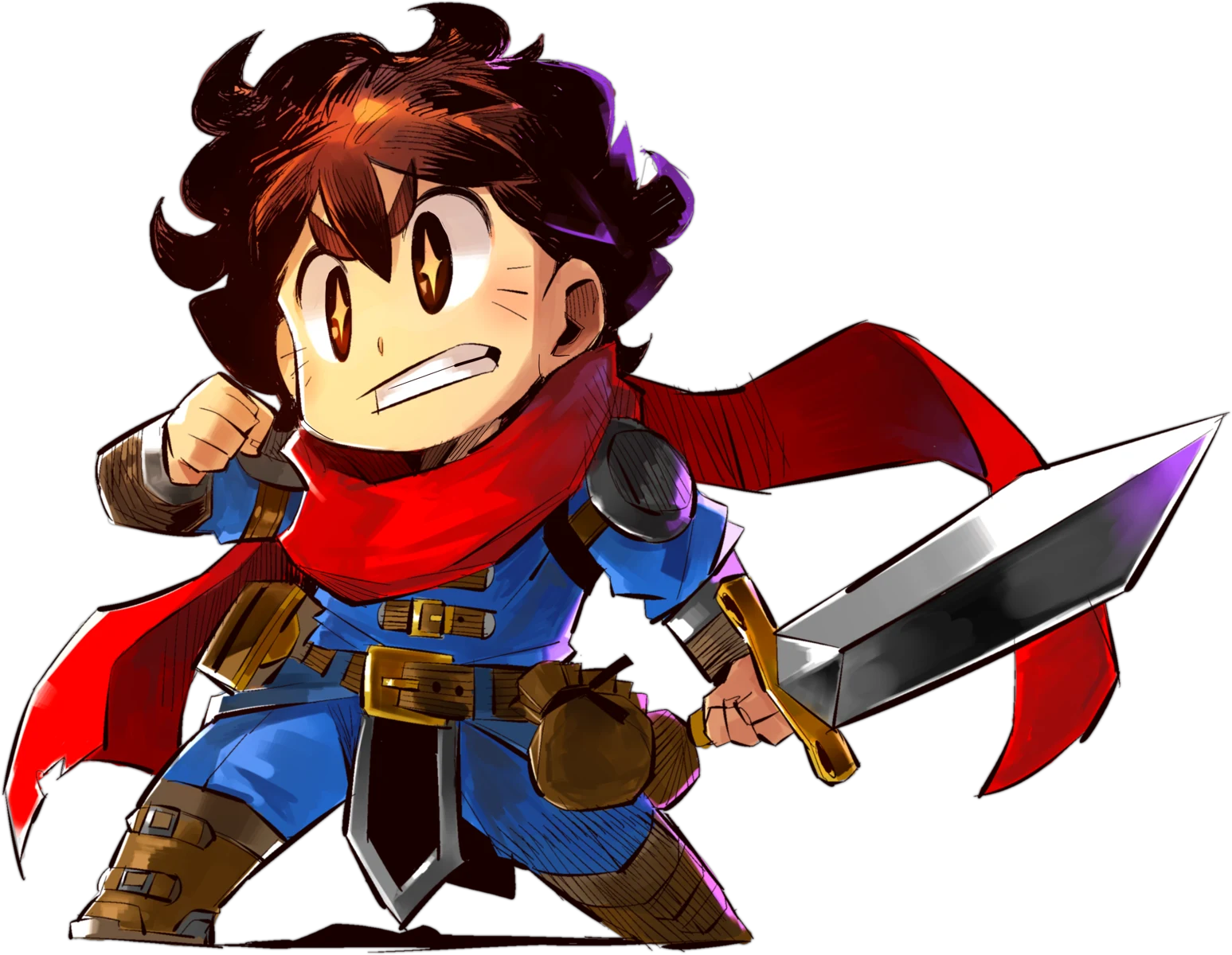 Dustin charges forward with his sword and red scarf